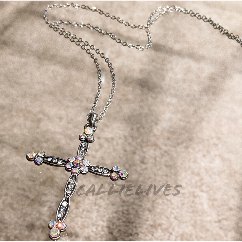 Callie Le Fleur: Rhinestone Cross Pendant Necklace - Picture 2 of 7